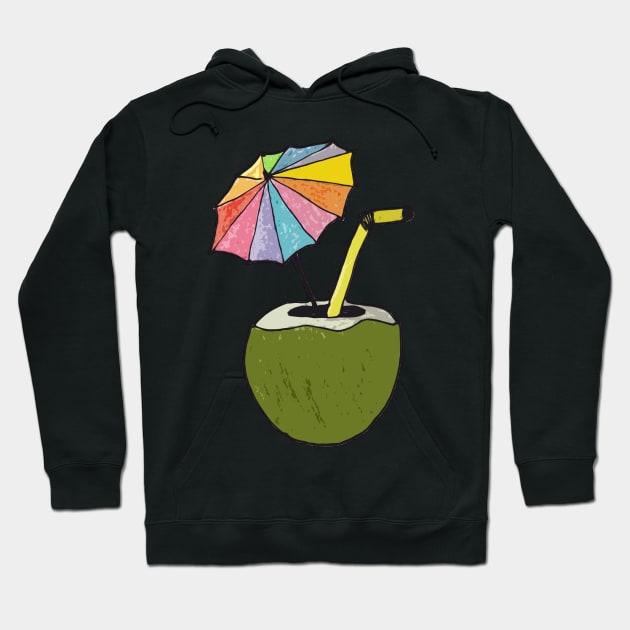 Hand drawn coconut drink with colorful umbrella drink Hoodie by WatercolorFun